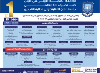 عمان الأهليّة تهنئ الطلبة الناجحين وتُعلن عن استمرار القبول والتسجيل للبكالوريوس والماجستير للفصل الأول 2026-2027