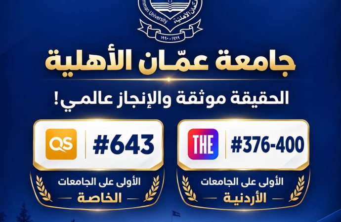 الشمس لا تُغطى بغربال .. عمان الأهلية تتصدّر الجامعات محلياً وتعتلي أفضل المراتب العالمية